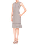 Doe Sleeveless Mini-Gingham Fringe Dress, Black/White