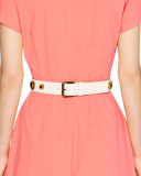 Amber-Stud Leather Waist Belt, Chalk/Amber
