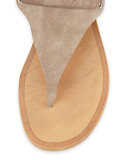 Mara Suede Ankle-Tie Sandal, Warm Gray