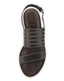 Monili-Trim Leather Flat Sandal, Black