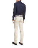 Collection Silk-Touch Herringbone Sport Shirt, Barchetta Blue