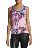 Printed Sleeveless V-Neck Top, Pink/Multi