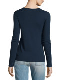 Cicely Ribbed Long-Sleeve Tee, Dark Navy
