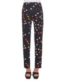Polka-Dot Pleated Slim-Leg Ankle Pants, Multi