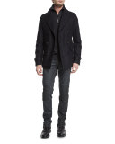 Corringham Double-Breasted Wool Coat, Dark Ink