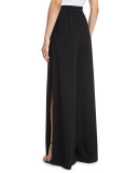 Side-Slit Wide-Leg Pants, Black