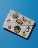 Leo Patches Denim Envelope Clutch Bag