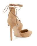 Helaine Suede Lace-Up Pump, Golden Caramel