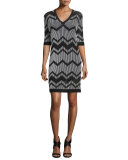 Bi-Color Zigzag Sheath Dress, Black