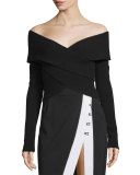 Off-The-Shoulder Surplice Long-Sleeve Sweater
