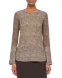 Cheetah-Print Slit-Sleeve Blouse, Steppe/Date