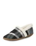 Plaid Faux-Shearling Slipper, Black/White