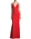 Sleeveless V-Neck Column Gown, Poppy