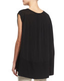 Sleeveless Round-Neck Cape Top, Black