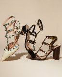 Rockstud Cabochon Leather 65mm Pump, Light Ivory