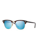 Clubmaster Sunglasses with Blue Mirror Lens, Havana