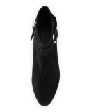 Selena Suede Ankle-Strap Bootie, Black