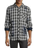 Weston Plaid Distressed Shirt, White/Black