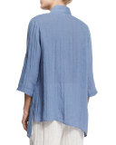 Crinkled Linen Angled Shirt, Blue Mist, Plus Size  