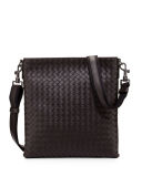 Men's Woven Zip-Top Messenger Bag, Nero Black