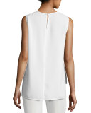 Arla Sleeveless Heirloom-Stitch Layered Blouse, White