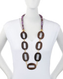 Long Ebony Wood & Faceted Agate Bead Necklace, 36"