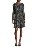 Reversible Jacquard Long-Sleeve Dress, Black/Ivory