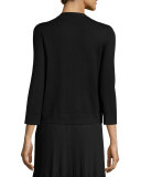 3/4-Sleeve Embellished Silk/Cashmere Cardigan, Black