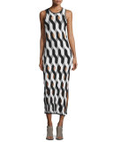 Olympia Printed Cutout Midi Dress, Black/White