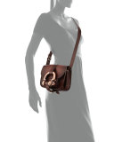 Small Leather Hook Satchel Bag, Dark Brown