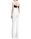 Bicolor Strapless Wide-Leg Jumpsuit, Black/White