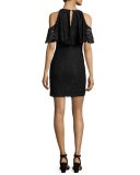 Cold-Shoulder Lace Mini Dress, Black