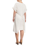 Diretto Short-Sleeve Floral-Print Linen Dress, Plus Size 