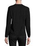 V-Neck Rockstud Pintuck Sweater, Black