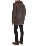 Leather Shearling-Lined Coat, Brown