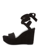 Backtie Suede Ankle-Wrap Wedge Sandal