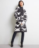 Cashmere Pixel-Print Long Cardigan, Charcoal/White