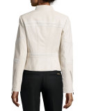 Classic Leather Jacket W/Zip Pockets, Beige 