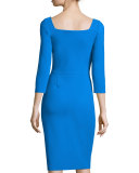 Jovita 3/4-Sleeve Peekaboo Ruched Dress, Cobalt
