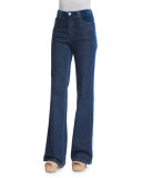 High-Rise Velvet-Trim Jeans, Washed Indigo