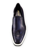 Spazzolato Wing-Tip Platform Slip-On Loafer, Baltic