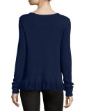 Fringe-Trim Cashmere Sweater, Prussian Blue