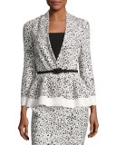 Splatter-Print Peplum Jacket, White/Black