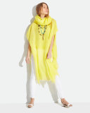 Short-Sleeve Airy Linen Maltinto Long Poncho, Yarrow 