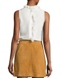 Sleeveless Pintucked Silk Peplum Blouse, Soft White