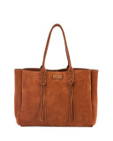 Medium Suede Tassel Tote Bag, Brown