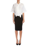 Wide Chop Short-Sleeve Cropped Blouse, White