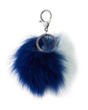 Two-Tone Fox Fur Pompom, Blue/White