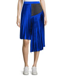 Kaleb Asymmetric Pleated Silk Satin Skirt, Blue