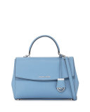 Ava Medium Saffiano Leather Satchel Bag, Sky